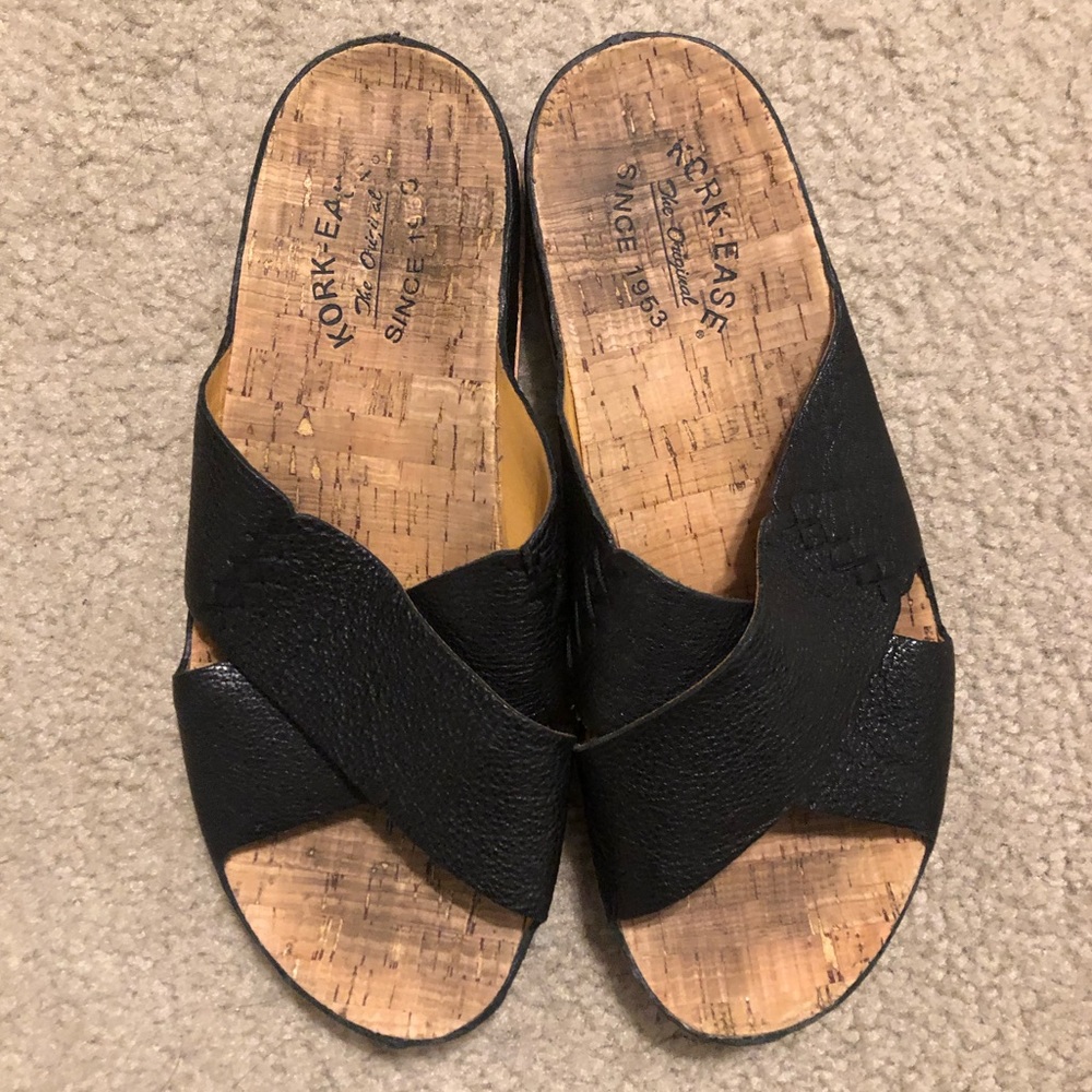 Kork Ease Black Leather Slide Sandals